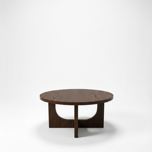 Table basse ronde moderne en bois d'hévéa durable et placage de chêne MDF KD avec design décoratif, garantie 1 an - Product Image 4