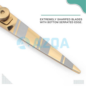 Stainless Steel Professional Hairdressing <b>Scissors</b> With Gold Finish Adjustable Screw Finger Rest And Leather Pouch - Product Image 6