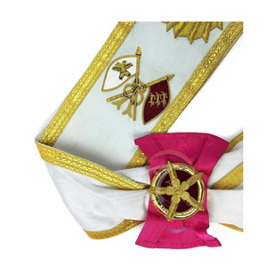 Cinturón Masónico de 33.º Grado de Alta Calidad y Ligero con Flecos Dorados, Bordado a Mano, Regalia Premium, Cinta Blanca de Poliéster/Algodón/Seda - Product Image 3