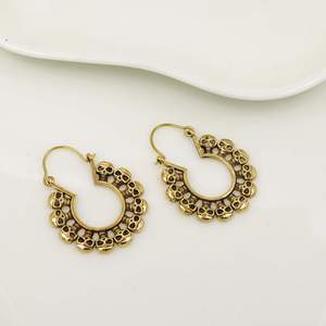 Boucles d'oreilles créoles squelette plaqué or antique, style punk, bijoux de mode unisexe en alliage - Product Image 4