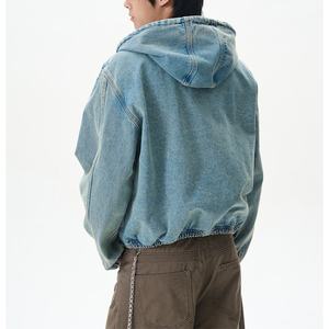 Sweat-shirt à capuche oversize en denim de qualité supérieure pour homme, bleu délavé, avec broderie personnalisée, poche kangourou, hiver, 100% coton - Product Image 6