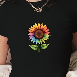 <b>rainbow</b> sunflower with green leaves women's fashion short <b>t</b>-<b>shirt</b> - Product Image 1