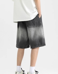 Pantalones Cortos Bermuda de Mezclilla Degradada para Hombre, Cintura Media, con Cordón, Estilo Casual, Color Sólido, Tela de Algodón Transpirable, Ropa Urbana - Product Image 3