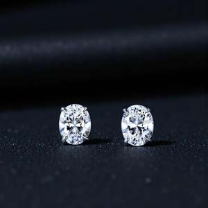 925 Sterling <b>Silver</b> Oval Moissanite <b>Stud</b> Earrings VVS Diamond Solitaire Earrings Classic Minimalist Unisex Jewelry - Product Image 1