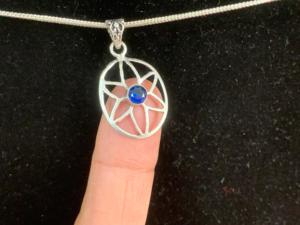German <b>Silver</b> Necklace Blue glass Gemstone Bezel Round Themed Charm For Everyday Wear Unisex Wololesale Top Quality - Product Image 4