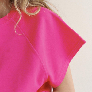 Ensemble 2 pièces pour femme : Sweat-shirt oversize à col rond et short en coton rose uni, coupe décontractée, idéal printemps-été, collection 2026 - Product Image 3