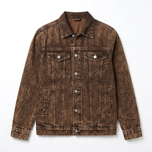 Factory Rate Men 100% Cotton <b>Covered</b> <b>Button</b> Washed Denim Jacket Turn down Collar Trucker Style Casual Spring Denim Jacket - Product Image 1