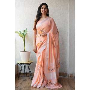 Sari indien imprimé en lin avec chemisier en lin, tissu de qualité supérieure, collection d'exportation de vêtements traditionnels à prix de gros - Product Image 4