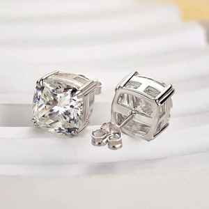 Pendientes de tuerca solitarios de moissanita brillante con corte cojín y diamante, de plata 925, joyería fina para compromiso, regalo encantador para mujer - Product Image 3
