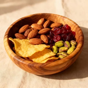 Bol de service artisanal en bois d'olivier poli, moderne, écologique, non traité, 1 kg, pour salades, dîners, fruits, collations, cuisine, salle à manger - Product Image 5