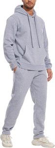 Men's <b>Light</b> Blue Hooded Sweatshirt Set Regular Fit Cotton Fleece Casual Autumn Solid Color Breathable Joggers Pants - Product Image 5