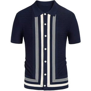 Polo de Manga Corta para Hombre, Diseño a Rayas con Bloques de Color, Cierre de Botones, Corte Regular - Product Image 3