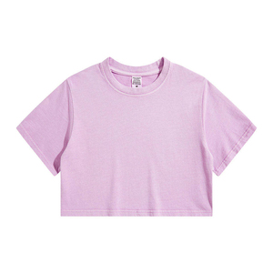 เสื้อยืดครอปสีม่วงสำหรับผู้หญิง คอกลม แขนสั้น สีพื้น ลำลอง ผ้าถัก ทรงหลวม ฤดูใบไม้ผลิ ฤดูร้อน - Product Image 3