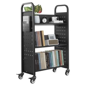 Carrello Porta Libri a Rotelle Monofacciale con Capacità di 150 Kg, 77 x 38 x 122 cm, Ripiani Metallici a V, Serratura da 3 Pollici - Product Image 6