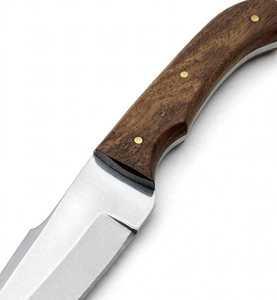 Couteau utilitaire d'extérieur à lame fixe de type Drop-Point, fabriqué à la main, avec manche en noyer naturel et étui en cuir - Product Image 6