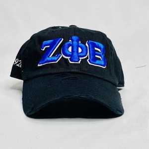 Zeta Phi Beta <b>Black</b> Hat ZPB Embroidered Sorority <b>Baseball</b> <b>Cap</b> Distressed Adjustable Strap Casual Stylish Women <b>Cap</b> - Product Image 1