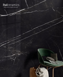 Azulejo de Porcelana con Aspecto de Mármol Negro NERO BELGIO |   Azulejo Esmaltado de Mármol Oscuro Premium - Product Image 1