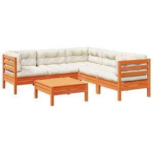 Ensemble de canapés de jardin en bois de pin massif brun ciré avec tissu Oxford et coussins en coton PP - Product Image 2