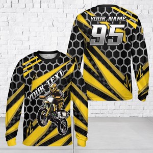 Camiseta Personalizada de Manga Larga para Motocross, Diseño Hexagonal, para Jóvenes y Adultos, con Nombre de Piloto, para Motocross, MX, ATV, Enduro, Jersey de Carreras 3D OEM para Niños - Product Image 3