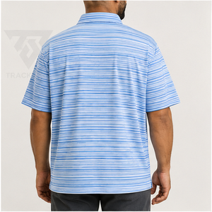 Polo rayé bleu et blanc pour homme Trackstar, manches courtes, col boutonné, chemise de golf décontractée, logo personnalisé - Product Image 4
