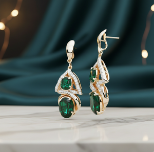 Pendientes Green Hydro & CZ – Plata de Ley 925 con baño de oro de 18 quilates, joyería llamativa, par de pendientes, regalo para ella - Product Image 4