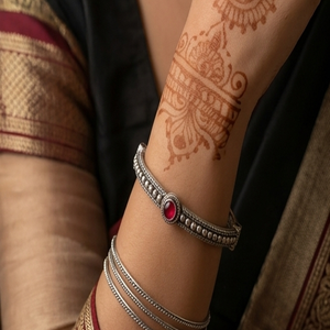 DIVYORO RED MINIMALIST BRASS <b>COPPER</b> ALLOY OXIDIZED SILVER <b>BANGLE</b> for WOMEN'S PARTY KADA - Product Image 4