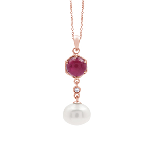 Hermoso Collar con Colgante de Plata de Ley 925 Chapado en Oro con Incrustaciones de Rubí Natural y Perla, Joyería Fina de 5 g - Product Image 6