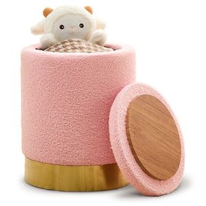 Pouf Contenitore Moderno in Velluto Teddy, Poggiapiedi Multiuso con Base in Metallo, Sgabello per Bambini e Ragazzi, Sedia Toeletta, Pouf Sgabello - Product Image 1