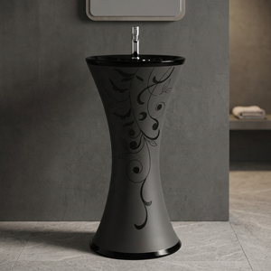 Lavabo de Pedestal de Cerámica de Diseño Moderno Negro, Lavabo Redondo de Una Pieza para Uso Hospitalario - Product Image 2