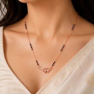18K <b>Rose</b> Gold <b>Infinity</b> Knot Mangalsutra Necklace with Diamond Accents Black Beads High Polish Women Wedding Gift Fine Jewelry Ne - Product Image 1