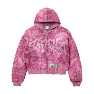 OEM <b>Gothic</b> <b>Hoodie</b> All Over Graphic Print Cropped Full Zip Applique Letter Boxy Fit Streetwear Bulk Custom Men <b>Hoodie</b> USA Style - Product Image 4
