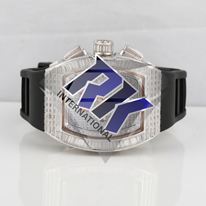 Customized Baguette Moissanite Diamond Iced Out Watch with Black Rubber Strap <b>Wristwatch</b> - Product Image 1