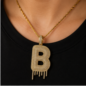 925 <b>Silver</b> Gold plated Custom Iced Alphabet Drippy Lucky <b>Initial</b> Letter fine jewelry <b>necklace</b> Moissanite Diamond Hip Hop Pendant - Product Image 2