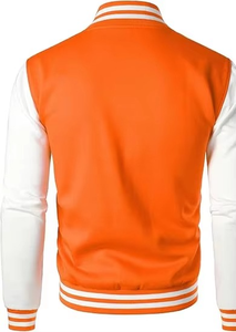 Chaqueta Varsity Personalizada Naranja y Blanca para Hombre, Chaqueta Bomber de Béisbol, Uniforme Universitario de Moda, Ropa de Calle, OEM, ODM, Venta al Por Mayor - Product Image 2