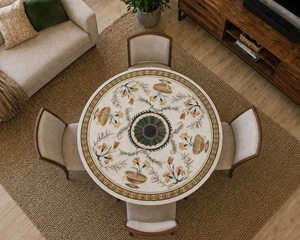 Natural <b>White</b> Marble Inlay Modern Eco-Friendly <b>Round</b> Coffee <b>Table</b> for Office Luxury Diwali and Farewell Decor - Product Image 2