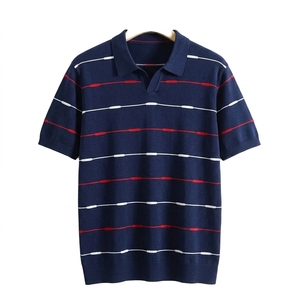 LVLAEA เสื้อโปโลคอวีลายทางสำหรับผู้ชายฤดูใบไม้ผลิฤดูร้อนแขนสั้นป้องกันขนร่วงป้องกันการหดตัวระบายอากาศได้ดีชุดลำลองสบายๆ - Product Image 2
