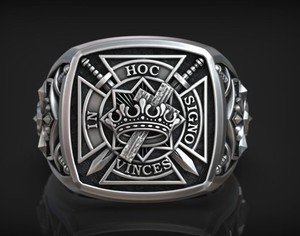925 Sterling <b>Silver</b> Black Oxidized Moissanite <b>Crown</b> Cross Neo-Gothic Cocktail Ring with Bezel Setting - Product Image 1