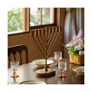Candélabre en fer noir à 8 bras, porte-bougie de 16 pouces de large, décoration d'intérieur, support à bougies en métal durable - Product Image 5