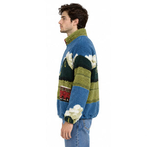 Unisex <b>Fleece</b> Jacket Printed Mountain Scene Zipper Stand Collar Winter Casual Wear Regular Fit <b>Sherpa</b> <b>Fleece</b> Jacket - Product Image 5