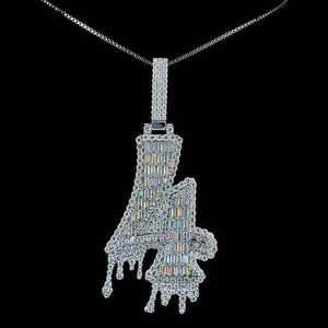 Pendentif personnalisé en forme de goutte d'eau, serti de diamants Dvars, bijoux hip-hop pour rappeurs, argent 925 plaqué or, moissanite taille brillant - Product Image 4