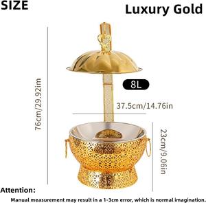 Plat à chafing de luxe en filigrane doré, élégant réchaud alimentaire en acier inoxydable avec couvercle festonné de style arabe pour buffet d'hôtel et décoration de mariage - Product Image 3