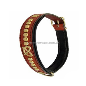 Nuevo Collar de Cuero para Perro con Tachuelas de Latón, Acolchado Negro y Hebilla de Latón Resistente con Anillo en D - Product Image 1