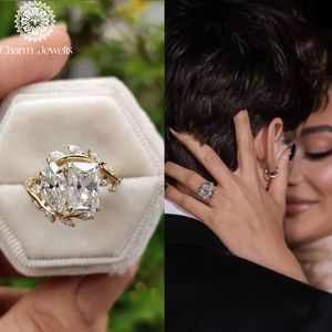 Charm Jewells <b>Cushion</b> Cut Moissanite IGI Certified Engagement Ring 18K Gold Plated Prong Setting Women's Classic Wedding Band 3 - Product Image 3