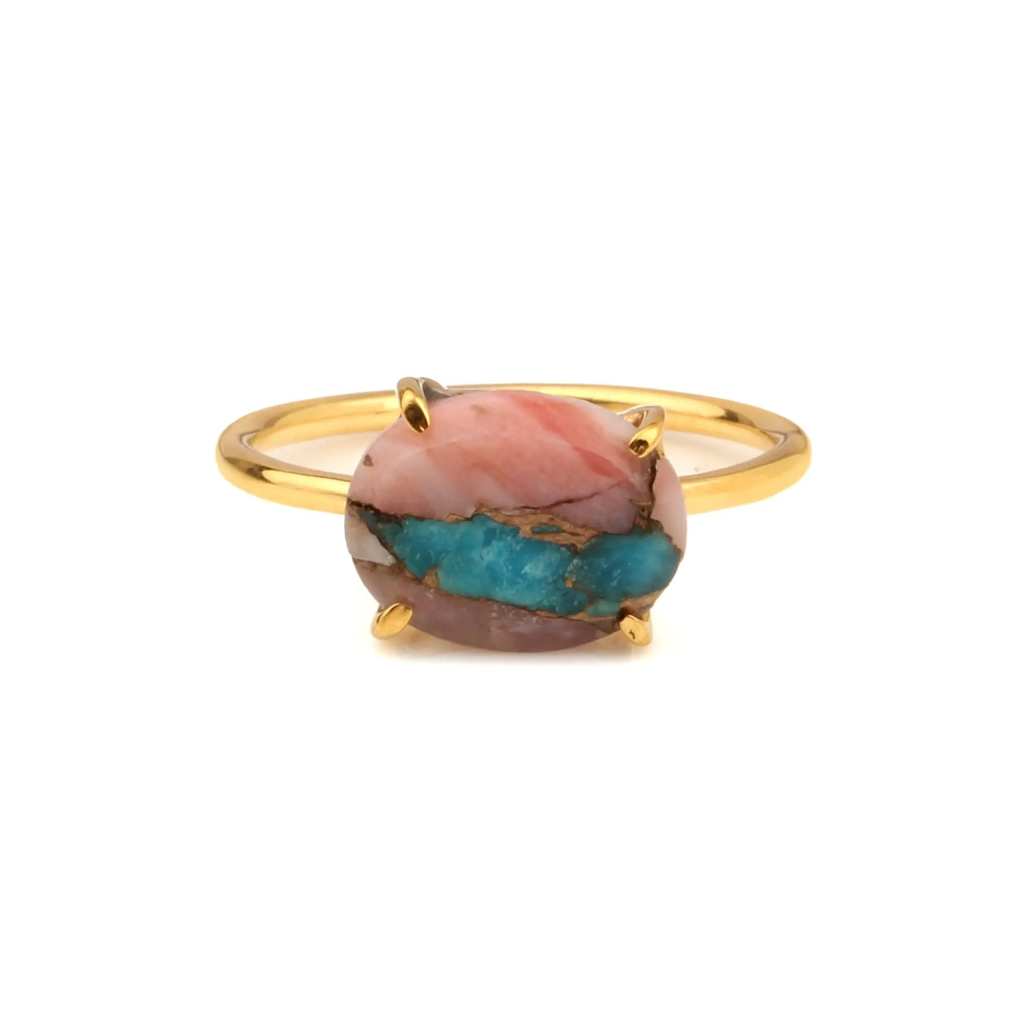 Top Supplier Natural Pink Opal Copper Turquoise Gemstone 925 Sterling Silver Bezel Setting Ring Best Store For Gemstones Jewelry