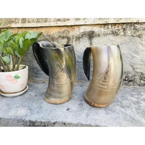 Z M CREATIONS Juego de Tazas para Beber Estilo Vikingo Medieval, de Cuerno de Buey Vintage, Ecológicas, Ligeras, Reutilizables, con Tapa de Bambú - Product Image 5