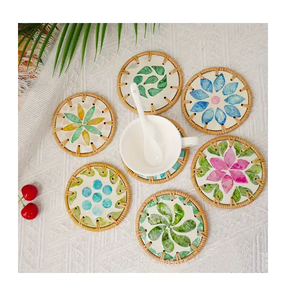 Sous-verres en rotin et nacre, vente en gros, écologiques, faits à la main, sous-verres en nacre et rotin, meilleur prix - Product Image 5