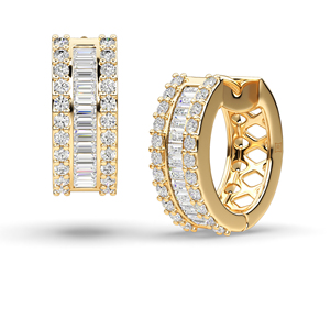 Natural Diamond Hoop Earrings 10K 14K 18K Gold Platinum <b>Silver</b> Baguette Round Cut <b>Huggie</b> Hoop Earrings Luxury Minimalist Jewelry - Product Image 4