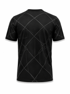 Men's Black Geometric Pattern Quick Dry Short Sleeve T-<b>Shirt</b> Regular Fit Printed Logo Front Sporty Knitted <b>Polyester</b> - Product Image 3