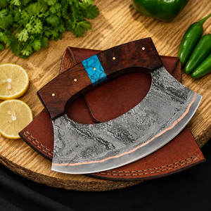 Cuchillo de Chef Ulu de Acero de Damasco de 67 Capas Hecho a Mano, Cuchillo de Cocina Forjado con Mango de Madera, Picador de Carne, Apto para Lavavajillas - Product Image 5