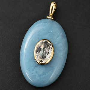 Pendentif en pierre précieuse aigue-marine naturelle avec incrustation de zircon, plaqué or 18 carats, pendentifs breloques en pierre à prix de gros par le fournisseur - Product Image 4
